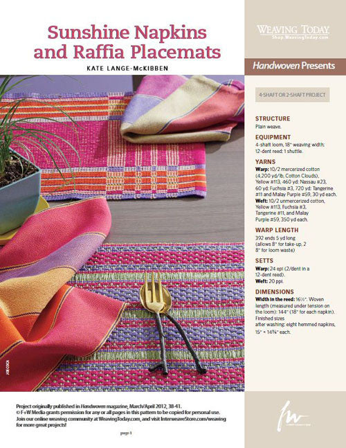 Sunshine Napkins and Raffia Placemats Weaving Pattern DownloadImage